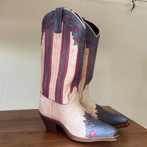 Laredo Red, Blue, and Cream Heeled Boots
